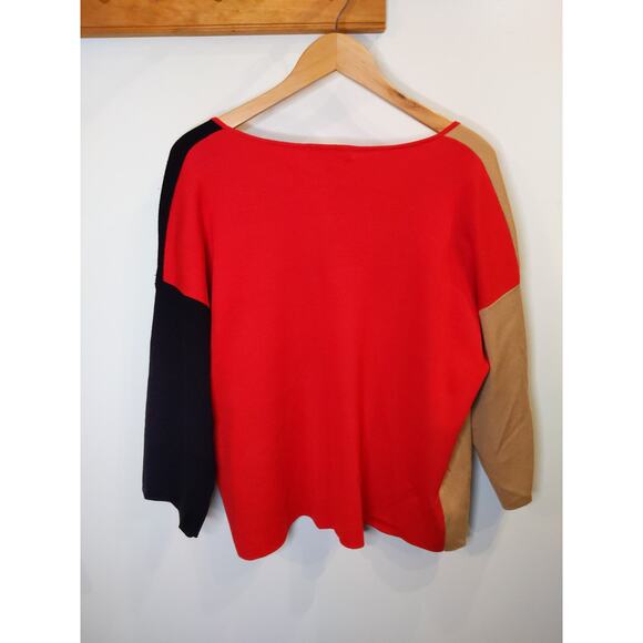 Adrienne Vittadini Women's XL Colorblock Sweater Red Tan Black Size Knit Stretch - Picture 2 of 7
